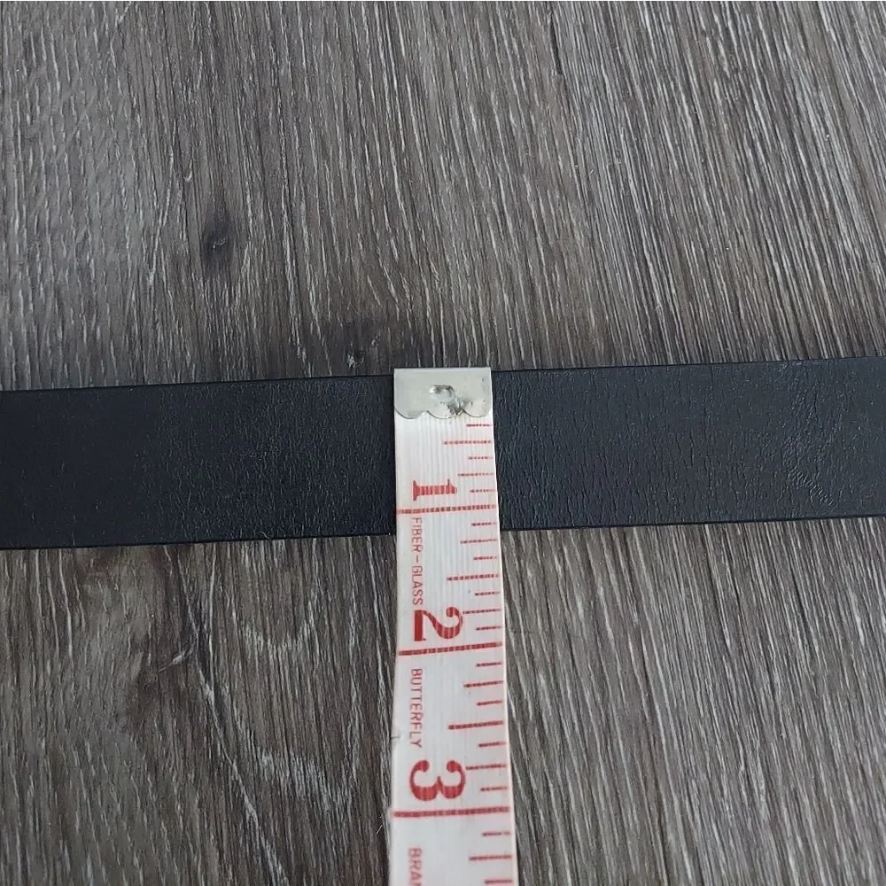 Chicos Black Leather Belt w/ Heavy Silver Black Blocks on Elastic sz Small